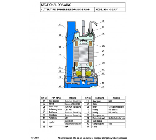 Дренажный погружной насос Meudy KBV33.7