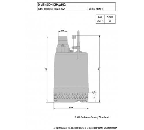 Дренажный погружной насос Meudy KSM2.75
