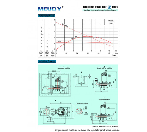 Фекальный погружной насос Meudy 80Z22.2