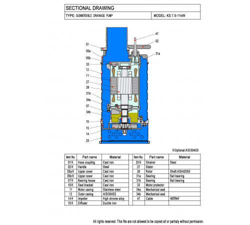 Дренажный погружной насос Meudy KS47.5
